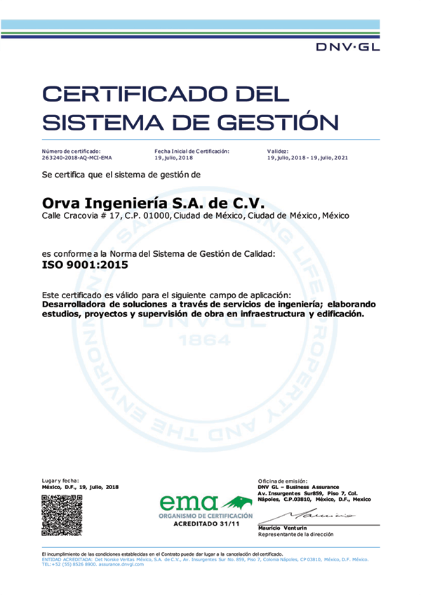 Certificado del Sistema de Gestión ISO 9001:2015